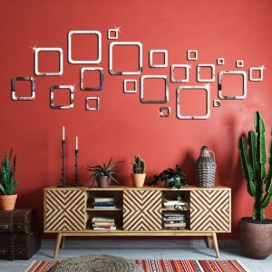 آینه دکوری آماتیس طرح چهار گوشه بسته 21 تکه آینه دکوری آماتیس مدل ارم بسته 21 عددی