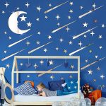 آینه آماتیس مدل ماه و ستاره و شهاب سنگ - آینه دکوری شامل یک ماه و 40 عدد ستاره و 10 عدد شهاب سنگ رنگ نقره ای