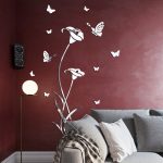 آینه آماتیس طرح گل و پروانه - جنس مولتی استایل و پلکسی - سایز 100 سانتی - شامل گل و پروانه های کنارش - براق و آینه ای