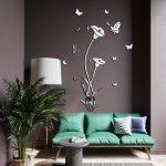 آینه آماتیس طرح گل و پروانه - آینه تزیینی گل و پروانه رنگ نقره ای