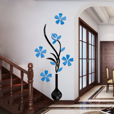 استیکر چوبی آماتیس طرح گل و گلدان آبی