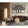 تابلو چوبی طرح درخت 3 تکه کد AM4 - جنس چوبی - سه تکه جداگانه - رنگ مشکی - طرح درخت برگ دار نصب شده در اتاق و سالن