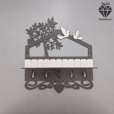 جا کلیدی دیواری طرح درخت 5 قلاب آویز کد 103