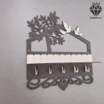 جا کلیدی دیواری طرح درخت 5 قلاب آویز کد 103 - رنگ طوسی سفید - و جا برای قرار دادن گلدان دکوری یا کلید ها