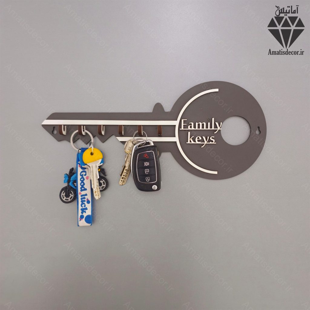 جا کلیدی دیواری طرح کلید 6 قلابه کد 105 - نمای رو به رو و با آویز کلید