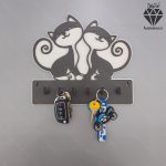 جا کلیدی دیواری طرح گربه کد 108 - طوسی سفید - روبه رو با کلید