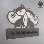 جا کلیدی دیواری طرح گربه کد 108 - رنگ طوسی سفید از سمت چپ