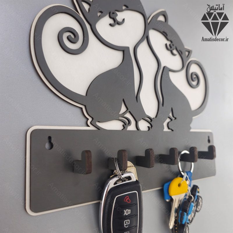 جا کلیدی دیواری طرح گربه کد 108 - با آویز کلید ها