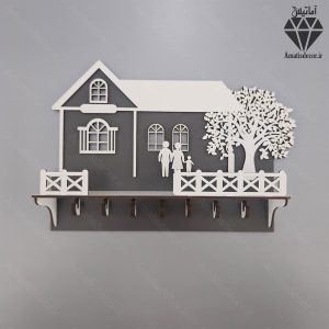 جا کلیدی دیواری طرح کلبه درختی کد 109 - از روبه رو و نمای کلی