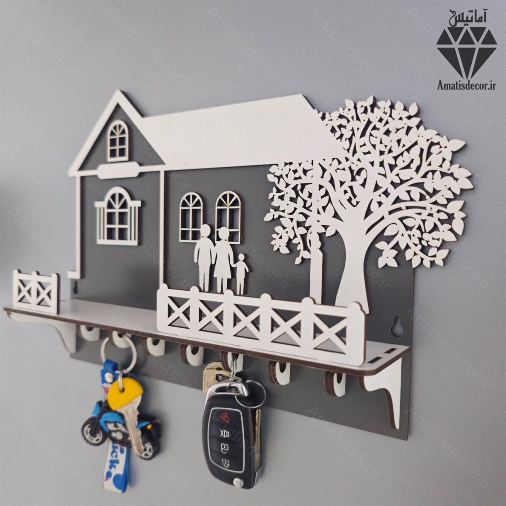 جا کلیدی دیواری طرح کلبه درختی کد 109 - از نمای چپ