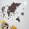 نقشه چوبی جهان با نام کشورها قهوه ای تیره