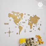 نقشه چوبی جهان با نام کشورها طلایی