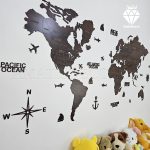 نقشه چوبی جهان با نام کشورها قهوه ای تیره