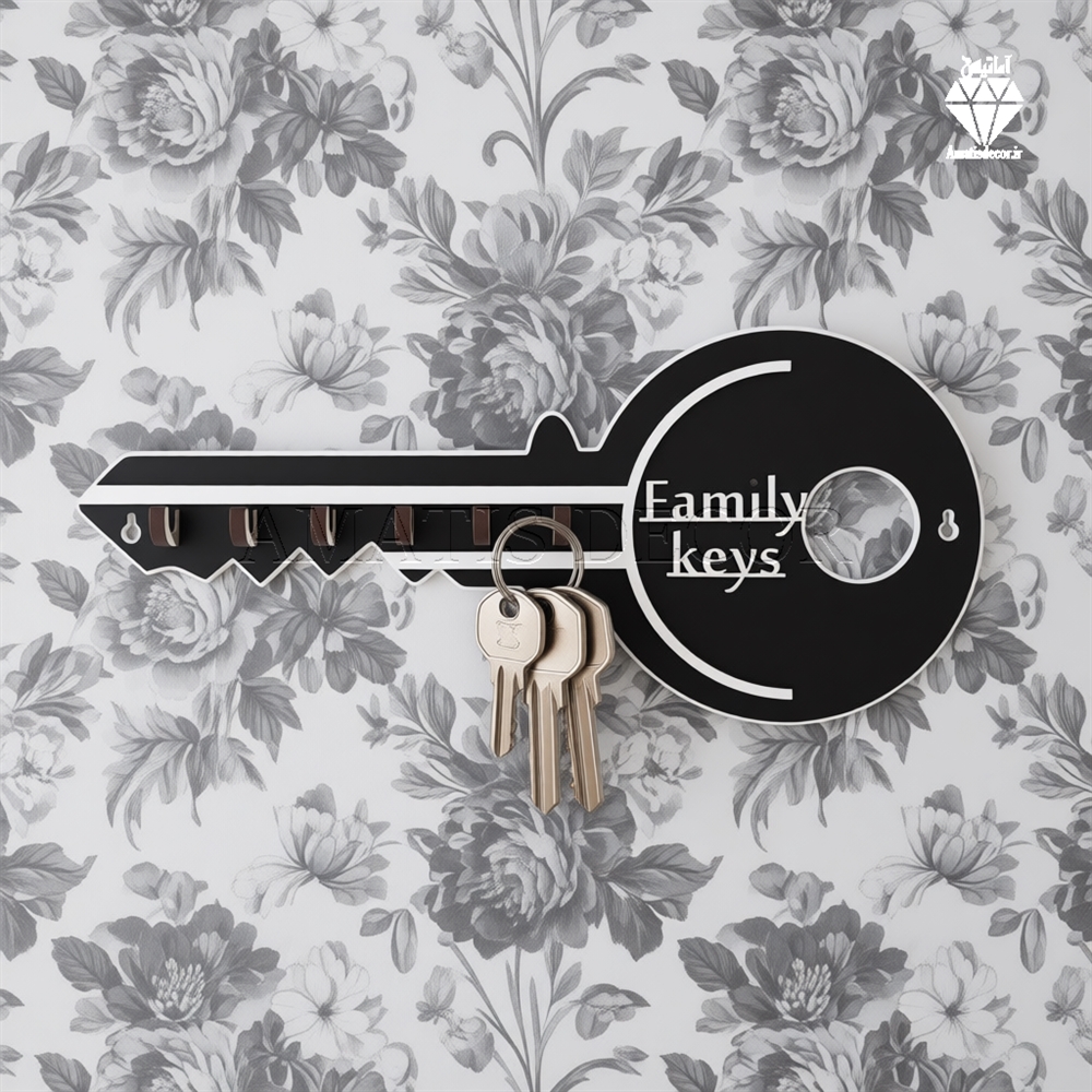 جا کلیدی دیواری طرح کلید 6 قلابه کد 105 - نمای کلی و روبه رو