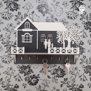 جا کلیدی دیواری طرح کلبه درختی کد 109 - رنگ مشکی و سفید