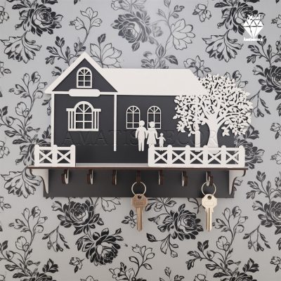 جا کلیدی دیواری طرح کلبه درختی کد 109 - رنگ مشکی و سفید