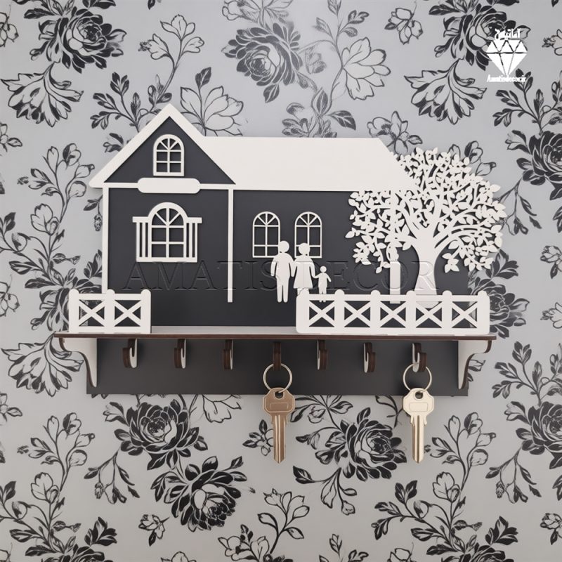key holder15 جا کلیدی دیواری طرح کلبه درختی کد 109 - رنگ مشکی و سفید