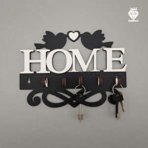 جا کلیدی دیواری طرح هوم کد 104 - رنگ مشکی و سفید - از نمای روبه رو