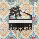 جا کلیدی دیواری طرح درخت 5 قلاب آویز کد 103 - از نمای رو به رو با رنگ مشکی و سفید با طرح درخت و پرنده