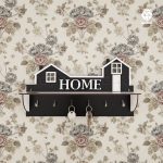 جا کلیدی دیواری طرح هوم 6 قلاب آویز کد 102 - نمای جلو - رنگ مشکی و سفید