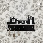 جا کلیدی دیواری طرح هوم 6 قلاب آویز کد 102 - نمای جلو - رنگ مشکی و سفید