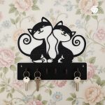 جا کلیدی دیواری طرح گربه کد 108 - دو گربه کنار هم روی جا کلیدی هستن