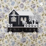 جا کلیدی دیواری طرح کلبه درختی کد 109 - مشکی و سفید