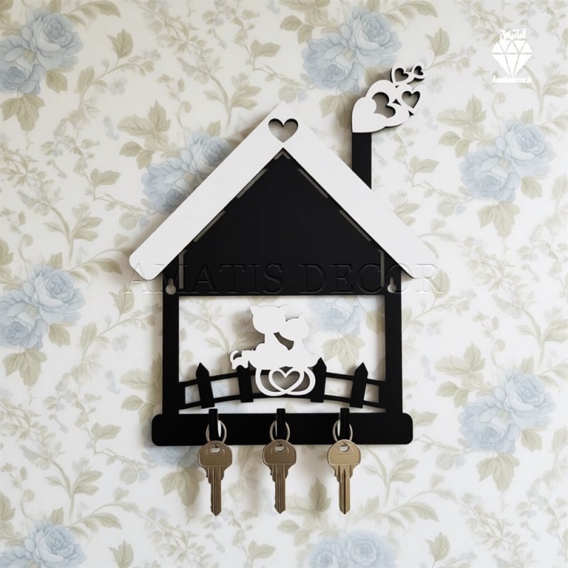 جا کلیدی دیواری طرح گربه و کلبه کد 106 - نمای کلی