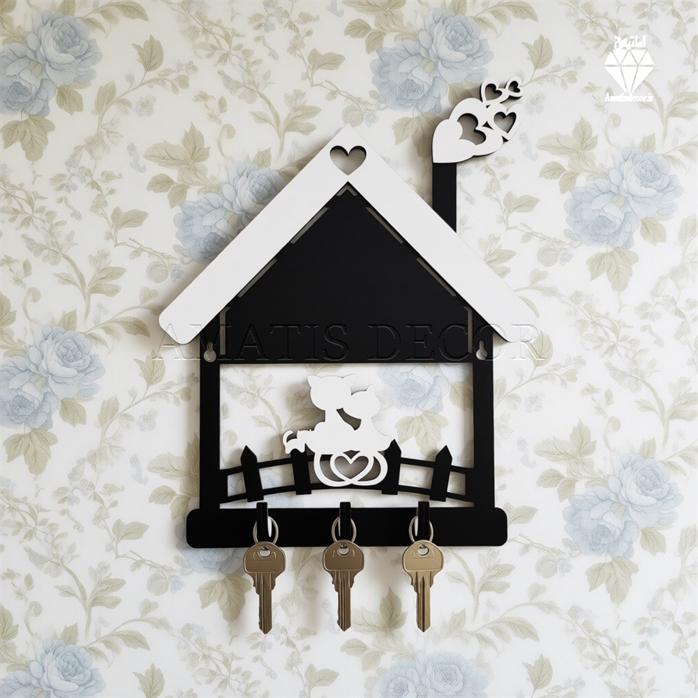 جا کلیدی دیواری طرح گربه و کلبه کد 106 - نمای کلی