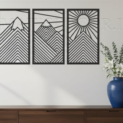 تابلو چوبی طرح طلوع خورشید 3 تکه