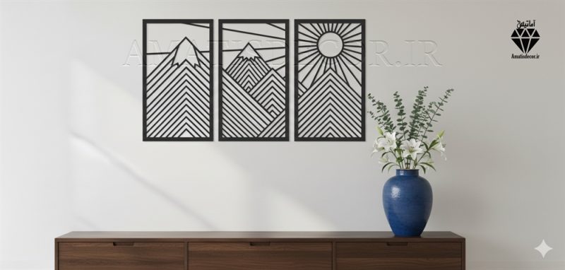 wooden tree waall art 1035 تابلو چوبی طرح طلوع خورشید 3 تکه