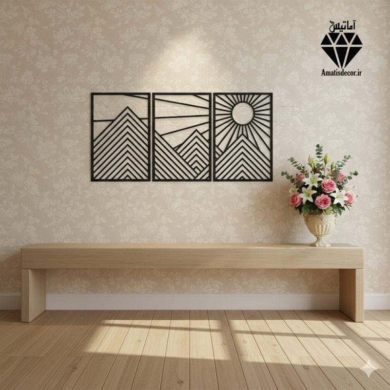 تابلو چوبی طرح طلوع خورشید 3 تکه