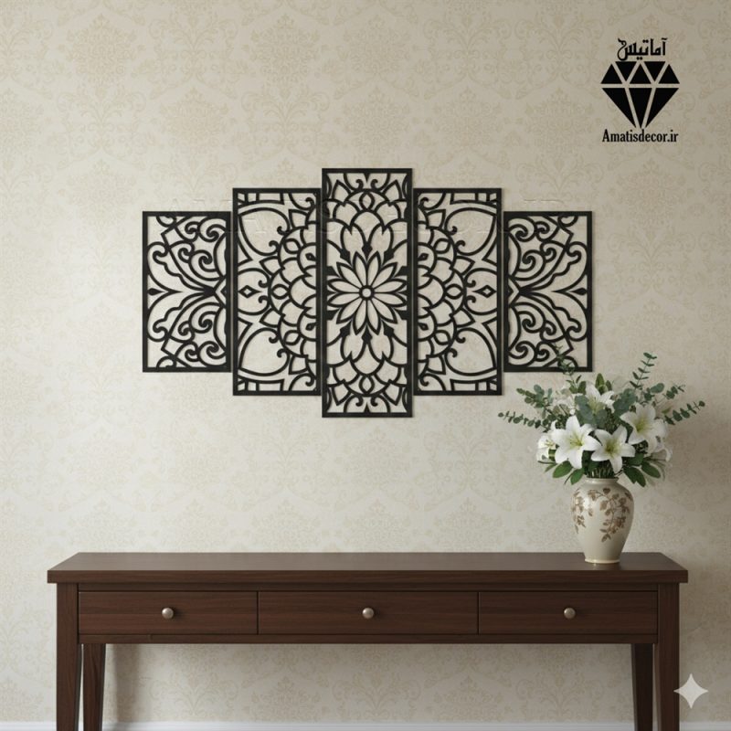 تابلو چوبی طرح ماندالا 5 تکه