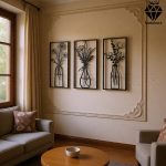 تابلو چوبی 3 تکه گل و گلدان کد 1008 1