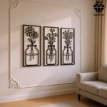 تابلو چوبی 3 تکه گل و گلدان کد 1009 تصویر 2