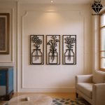 تابلو چوبی 3 تکه گل و گلدان کد 1009 تصویر 3