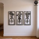 تابلو چوبی 3 تکه گل و گلدان کد 1009 تصویر 4