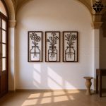 تابلو چوبی 3 تکه گل و گلدان کد 1009 تصویر 5