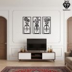تابلو چوبی 3 تکه گل و گلدان کد 1009 تصویر 6