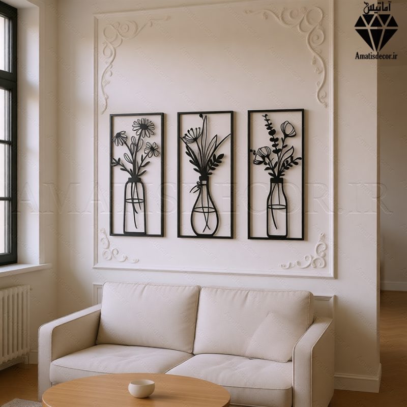 تابلو چوبی 3 تکه گل و گلدان کد 1008 2