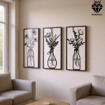 تابلو چوبی 3 تکه گل و گلدان کد 1008 3