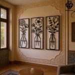 تابلو چوبی 3 تکه گل و گلدان کد 1010 تصویر 2