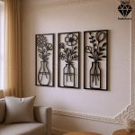 تابلو چوبی 3 تکه گل و گلدان کد 1010 تصویر 3