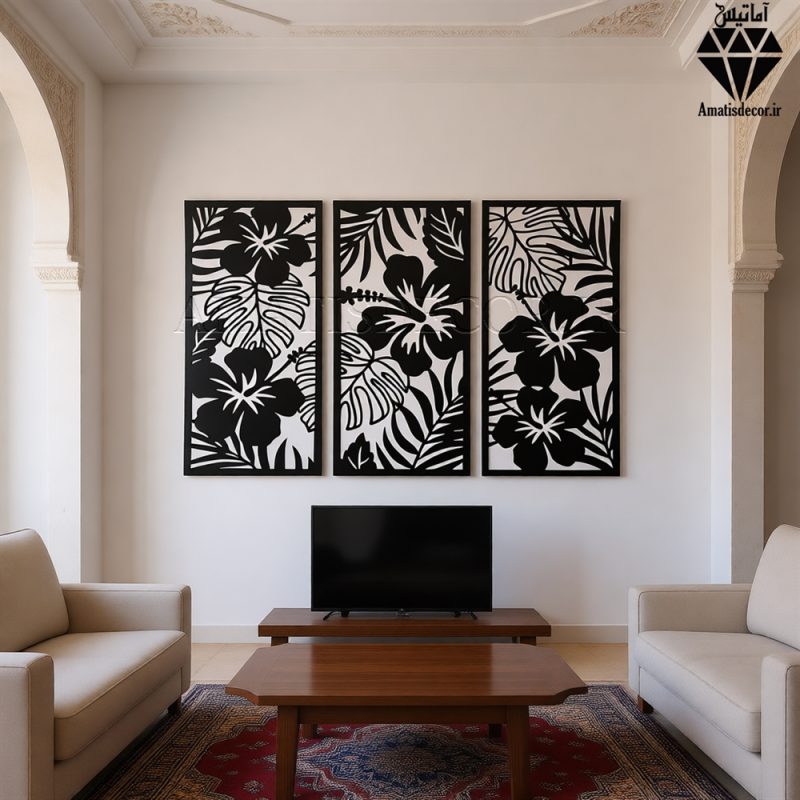 تابلو چوبی 3 تکه طرح گل کد 1003