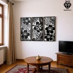 تابلو چوبی 3 تکه طرح گل کد 1003