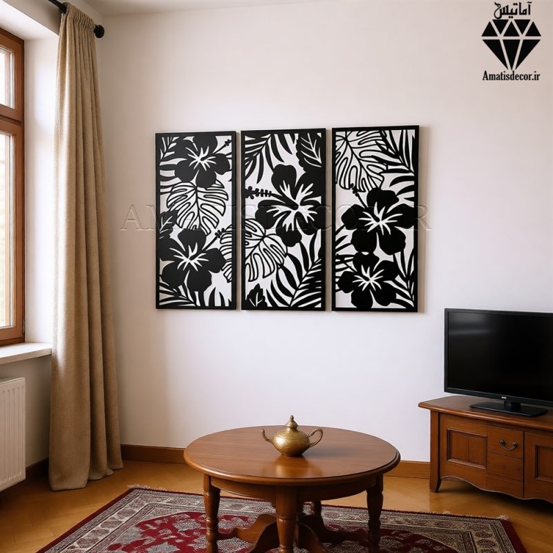 تابلو چوبی 3 تکه طرح گل کد 1003