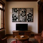 تابلو چوبی 3 تکه طرح گل کد 1003