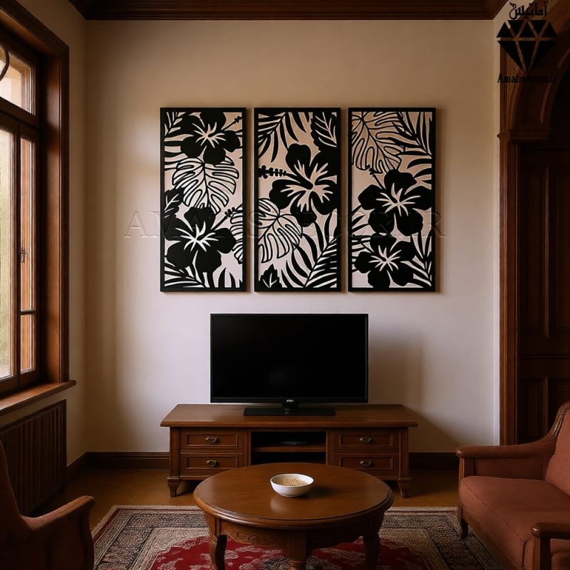 تابلو چوبی 3 تکه طرح گل کد 1003
