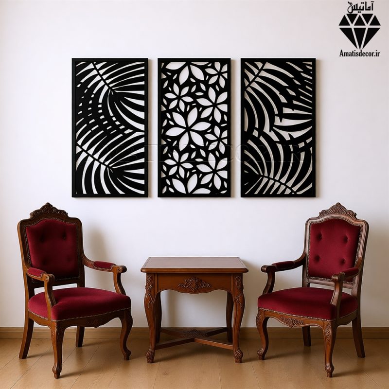 تابلو چوبی 3 تکه طرح گلبرگ کد 1004