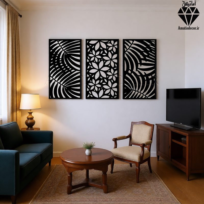 تابلو چوبی 3 تکه طرح گلبرگ کد 1004